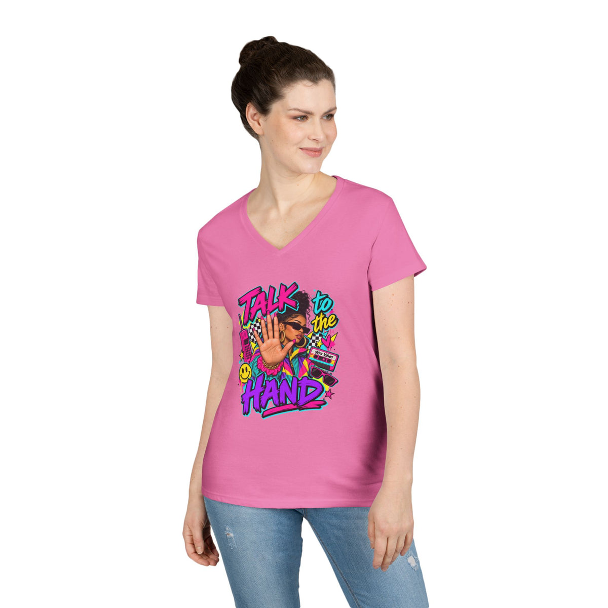 Talk to the Hand graphic tee | V-Neck T-Shirt, 90s retro pop art design | 90's 00's Hip Hop Pop Culture Nostalgia