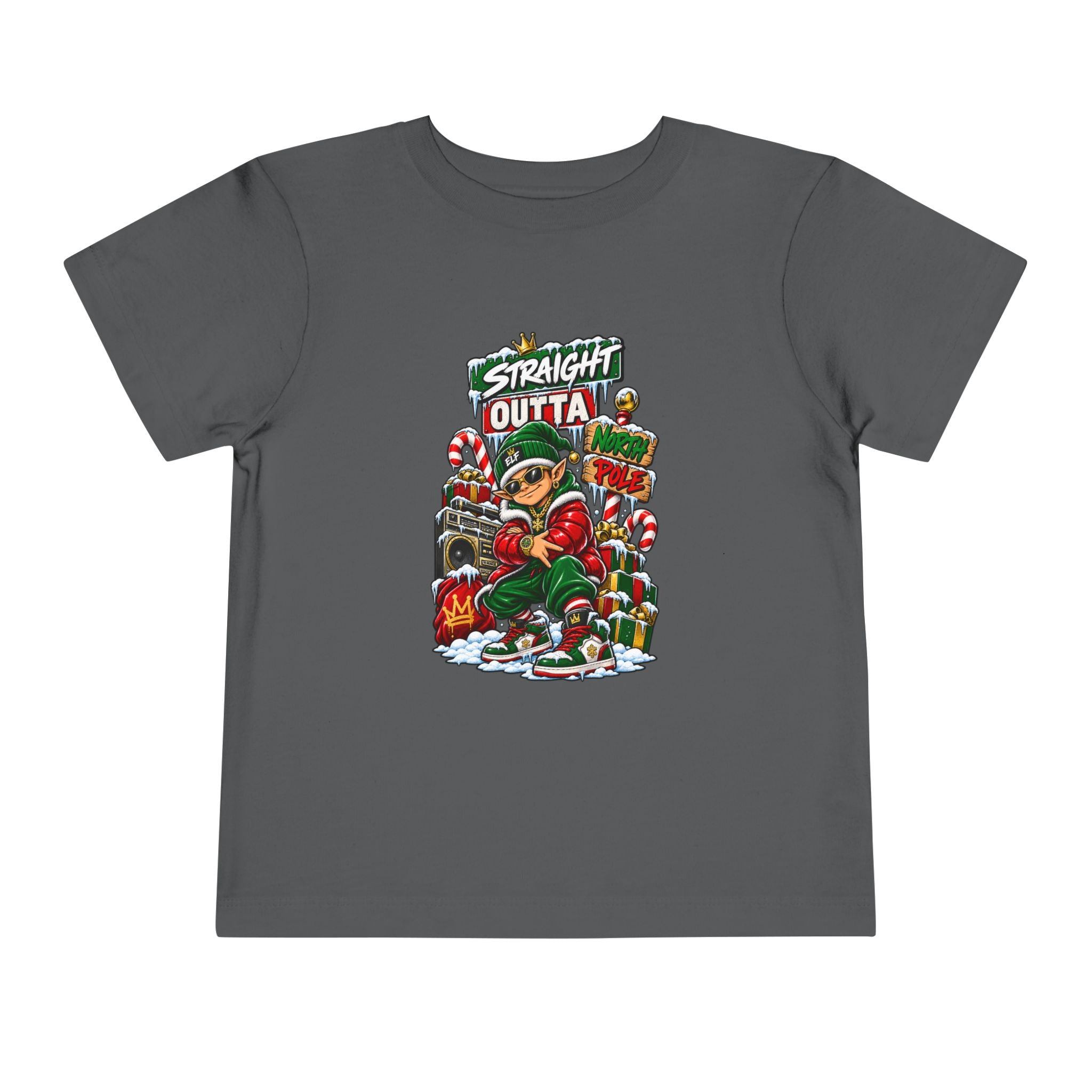 Straight Outta Elf graphic Toddler Tee | Christmas elf, candy cane holiday design