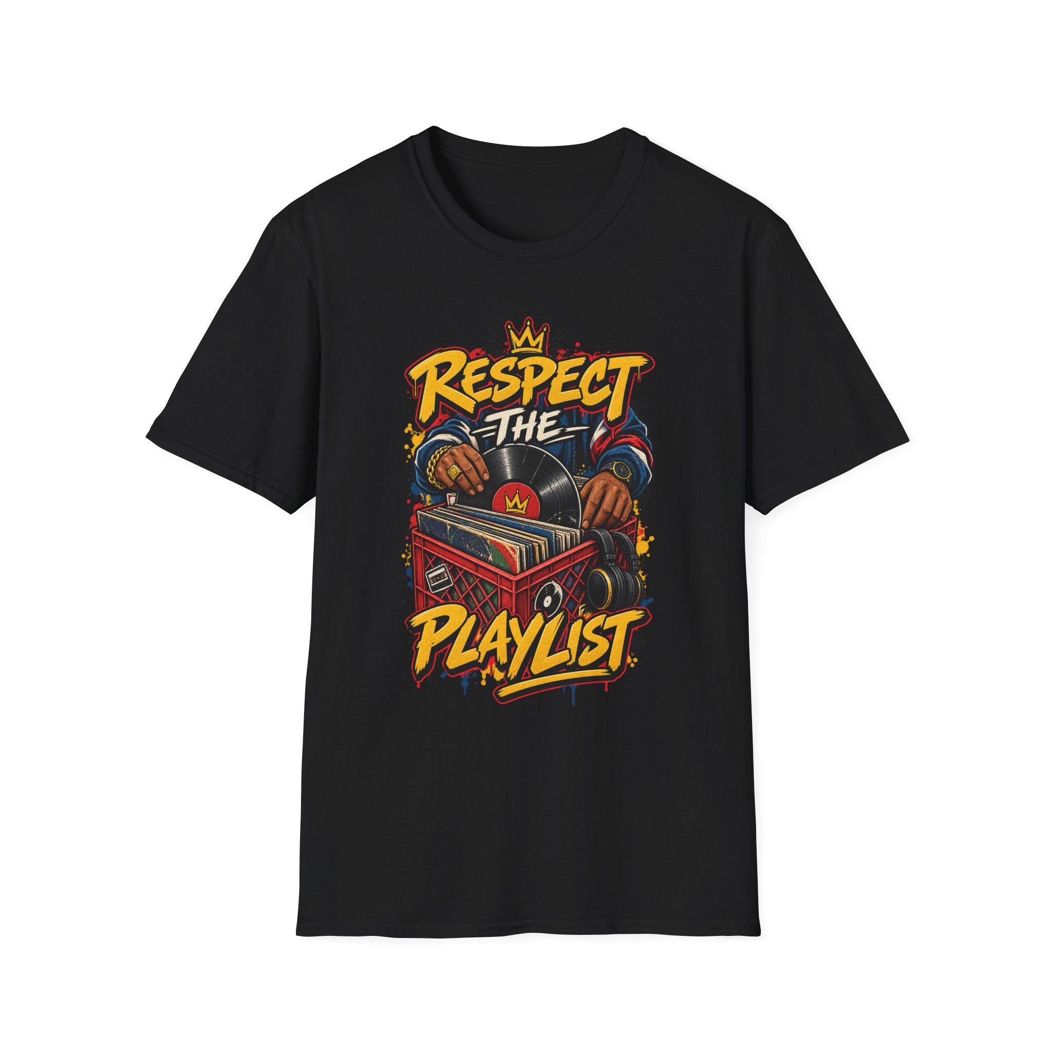 Respect The Playlist T-Shirt | DJ Turntable Hip Hop Graphic Tee | 1990's 2000's Nostalgia Throwback