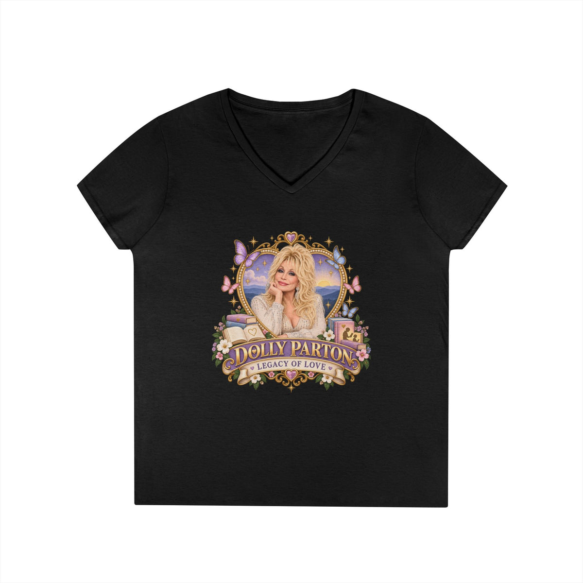 Dolly Parton Portrait V-Neck T-Shirt tribute | Country Music Singer Graphic Tee
