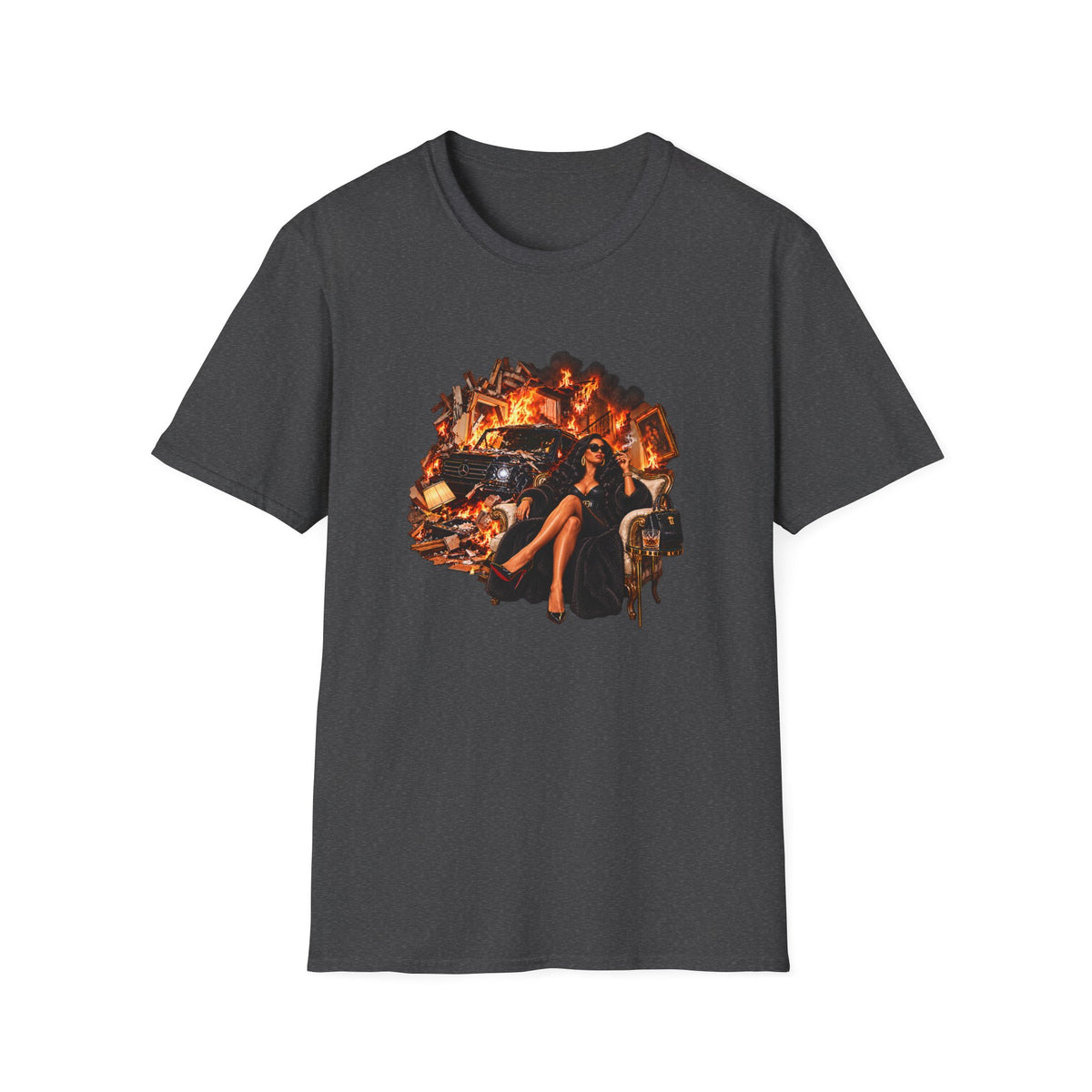 SUV house Smoking T-Shirt | Vintage Pinup Woman, Burnout Scene | Mallory Beauty Burn
