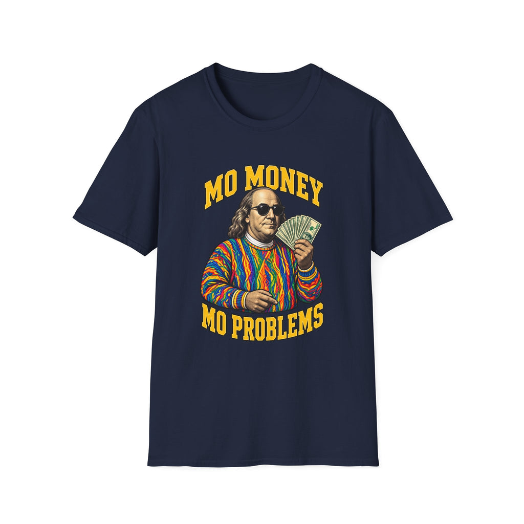 Benjamin Franklin holding cash Mo Money T-Shirt | Retro Money Humor | 1990's 2000's Nostalgia Throwback