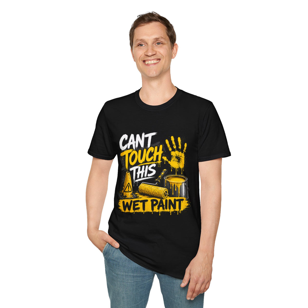 Cant Touch This Wet Paint MC Hammer T-Shirt | Paint Handprint Design 1990's 2000's Nostalgia Throwback