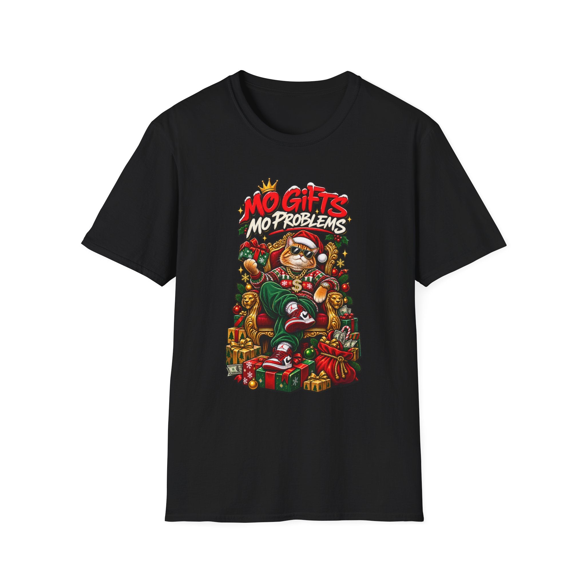 Mo Gifts Mo Problems T-Shirt | Funny Santa Cat Christmas Tee | 1990's 2000's Nostalgia Throwback