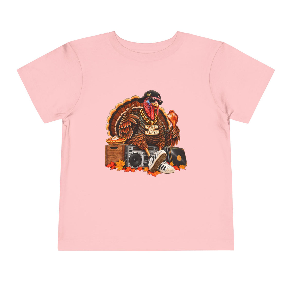 DJ Turkey Toddler Tee | Thanksgiving Turkey with Headphones, Records, Fall Leaves | 00s 90s Hip Hop