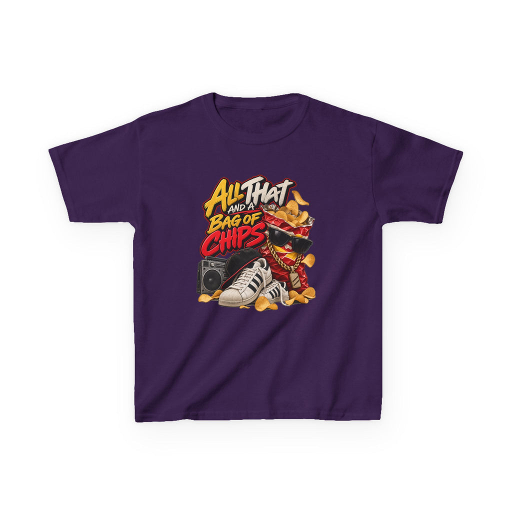 All That and a Bag of Chips Kid Tee | Retro Chips Cartoon Snack Design | 90's 00's Hip Hop Pop Culture