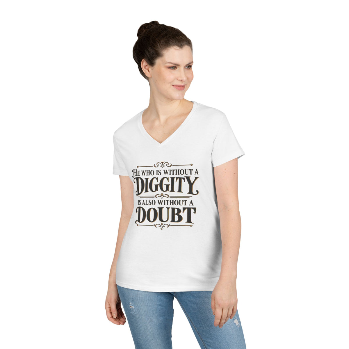 He Who Is Without A Diggity Is Also Without A Doubt V-Neck Shirt | 90s 00s Hip Hop Pop Culture Millennial Nostalgia