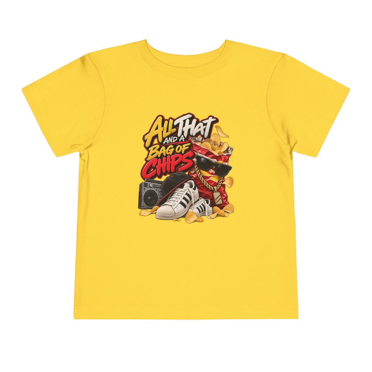 All That and a Bag of Chips Toddler Tee | Retro Sneaker Snack Graphic