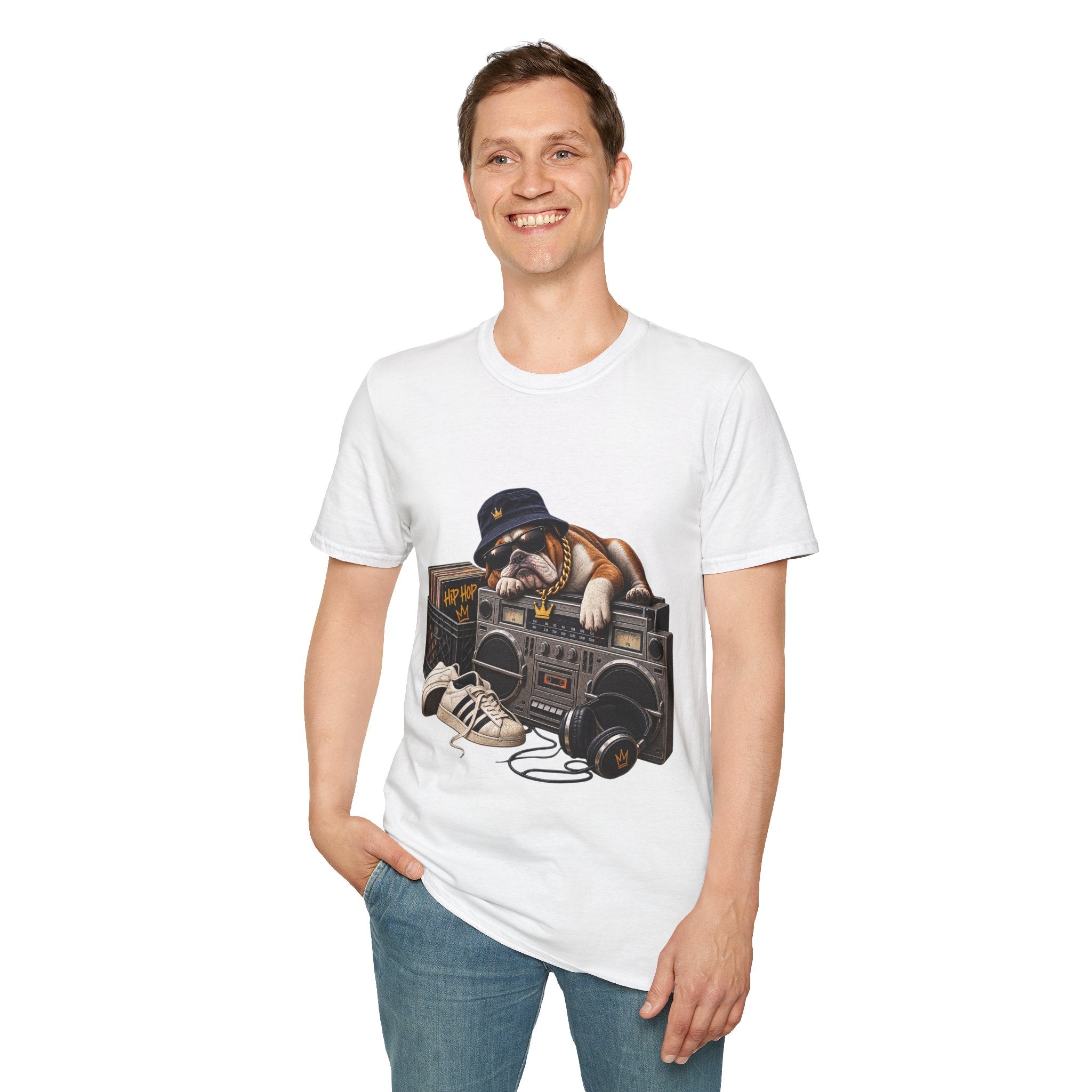 Hip Hop Bulldog DJ T-Shirt | Cute Retro Boombox Streetwear Tee