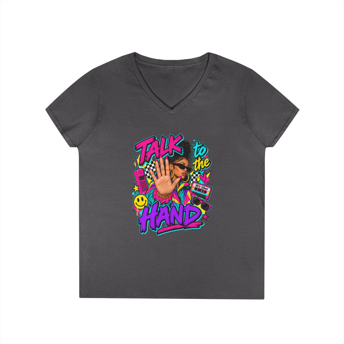 Talk to the Hand graphic tee | V-Neck T-Shirt, 90s retro pop art design | 90's 00's Hip Hop Pop Culture Nostalgia