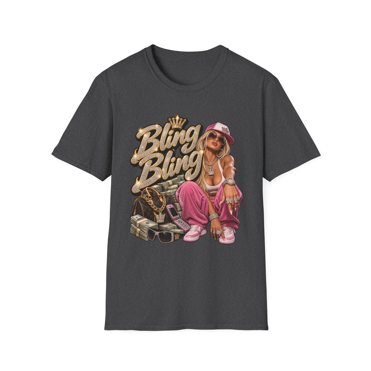 Bling Bling Graphic Tee | Retro Hip Hop Girl Illustration | 90's 00's Hip Hop Pop Culture Nostalgia
