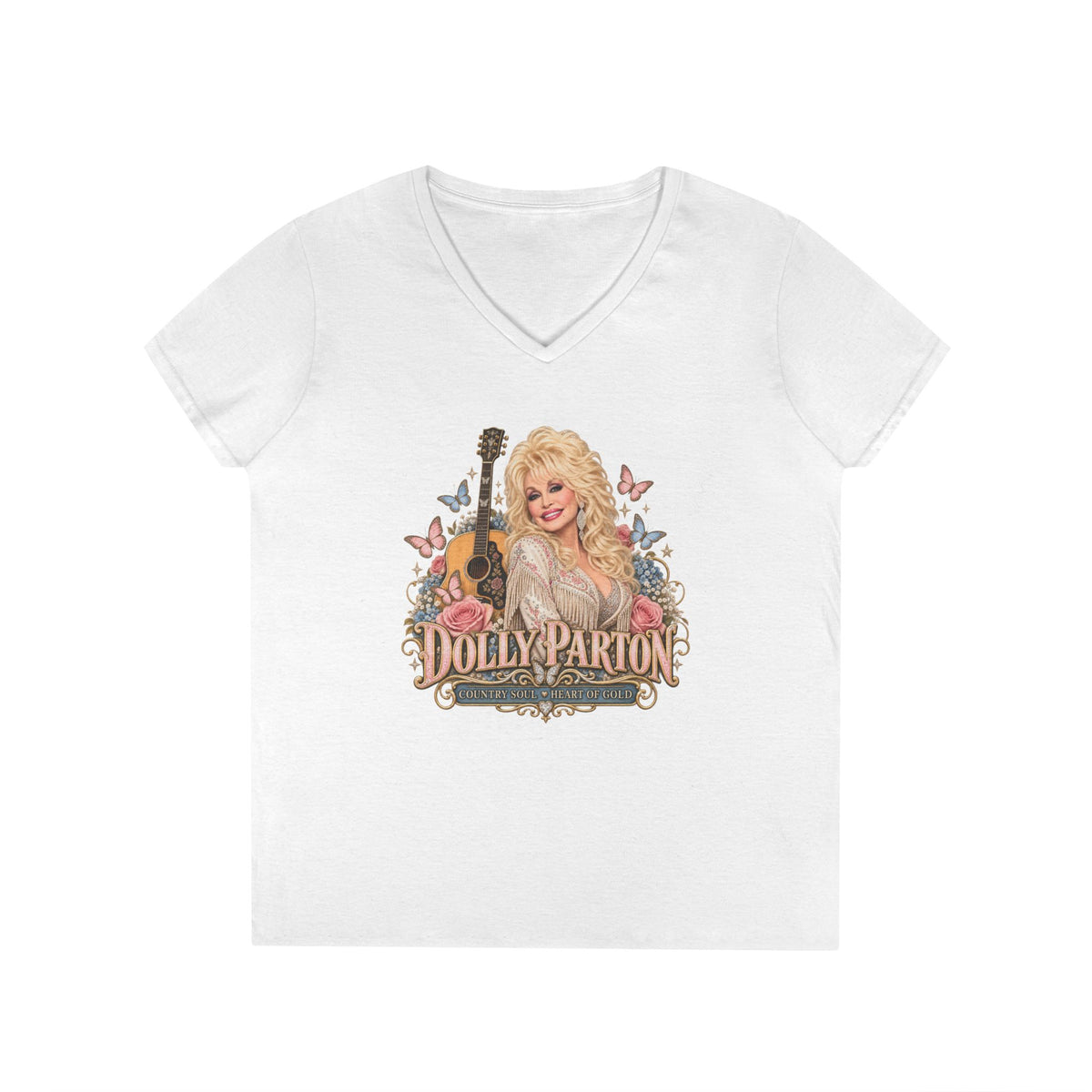 Country Music Singer Portrait T-Shirt Dolly Parton | Vintage Guitar Floral Design