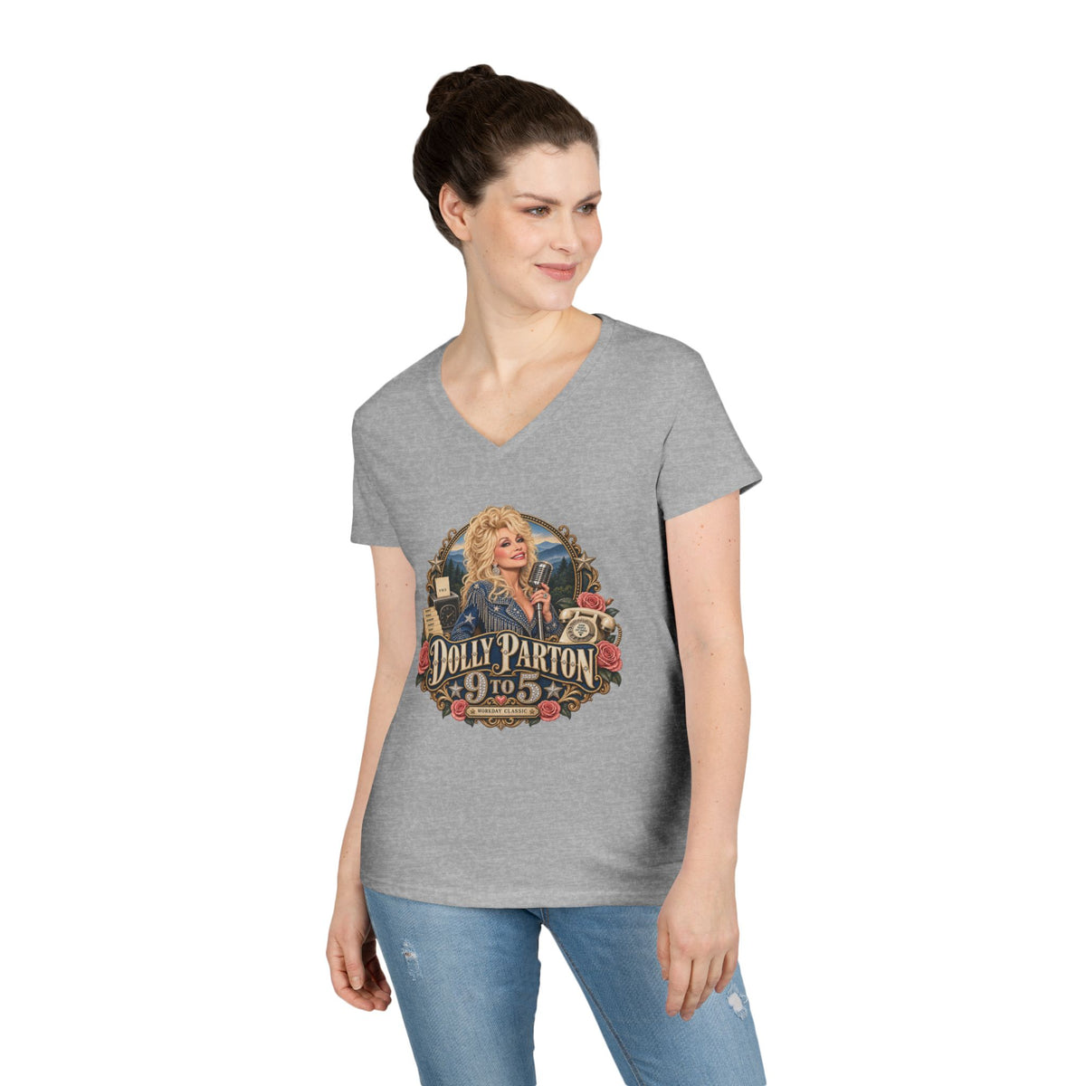 9 to 5 Retro Country Music V-Neck T-Shirt | Vintage Singer Graphic | Dolly Parton Tribute Memorial