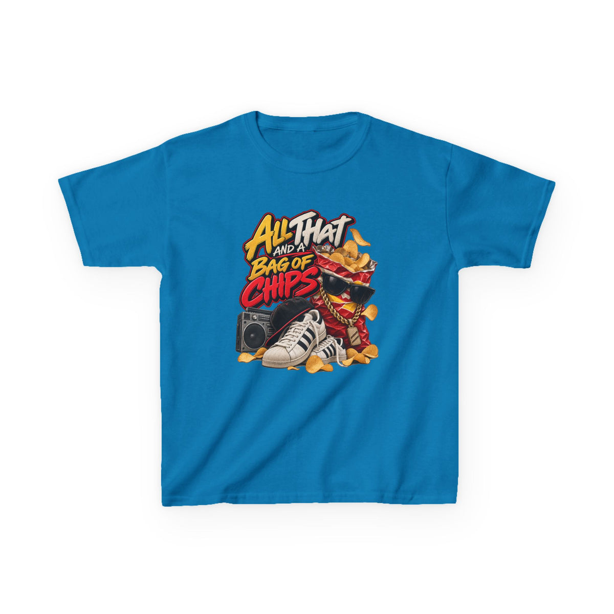 All That and a Bag of Chips Kid Tee | Retro Chips Cartoon Snack Design | 90's 00's Hip Hop Pop Culture