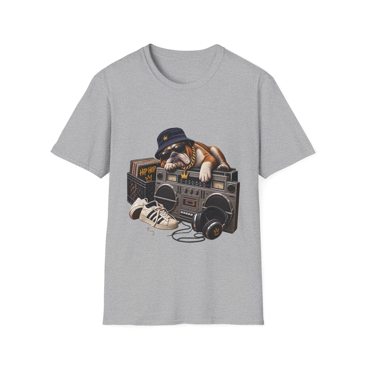 Hip Hop Bulldog DJ T-Shirt | Cute Retro Boombox Streetwear Tee