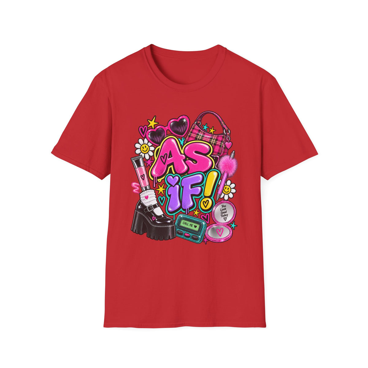 As If! Graphic Tee | 90s Y2K Retro Print, Heart Sunglasses, Plaid Bag | 90's 00's Hip Hop Pop Culture Nostalgia