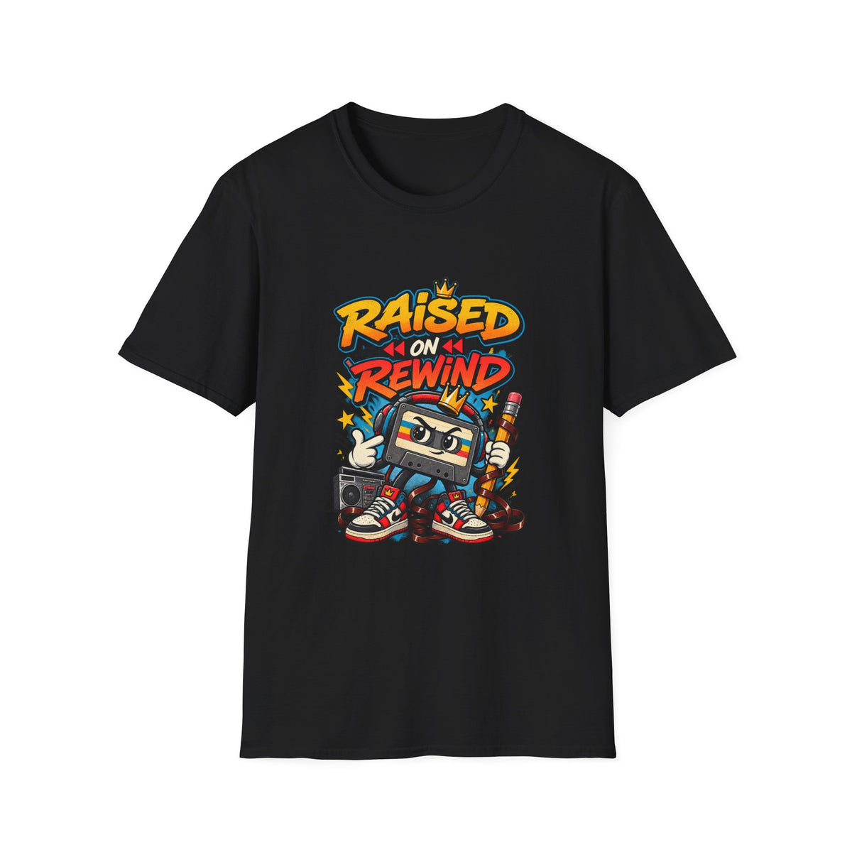 Raised on Rewind Hip Hop T-Shirt | Retro Cassette Tape 90s Nostalgia | 1990's 2000's Nostalgia Throwback