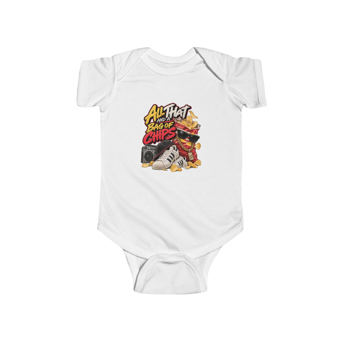All That Bag of Chips illustration Bodysuit | Baby romper, snack graphic | 90's 00's Hip Hop Pop Culture Nostalgia