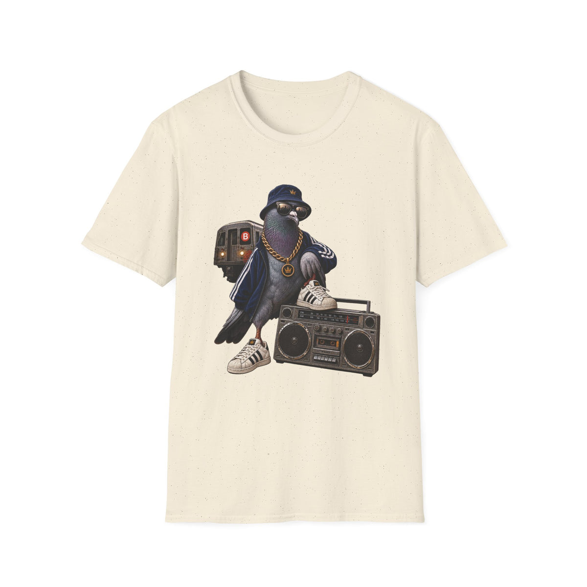 Pigeon Rapper Illustration B Train Boombox Hip Hop T-Shirt NYC | Urban Street Style | 1990's 2000's Nostalgia Throwback