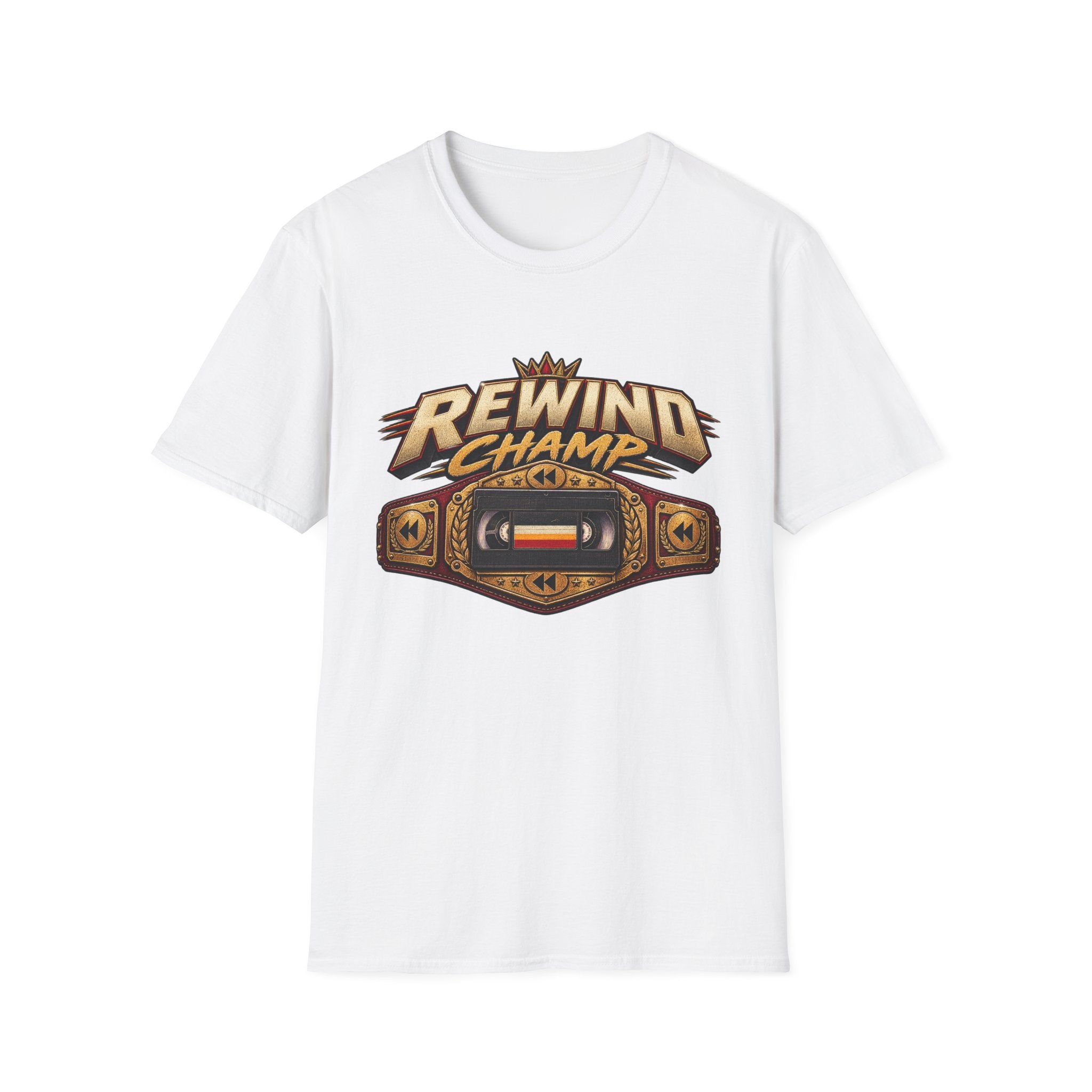 Rewind Champ cassette belt graphic T-Shirt | Retro Hip Hop audio nostalgia tee | 1990's 2000's Nostalgia Throwback