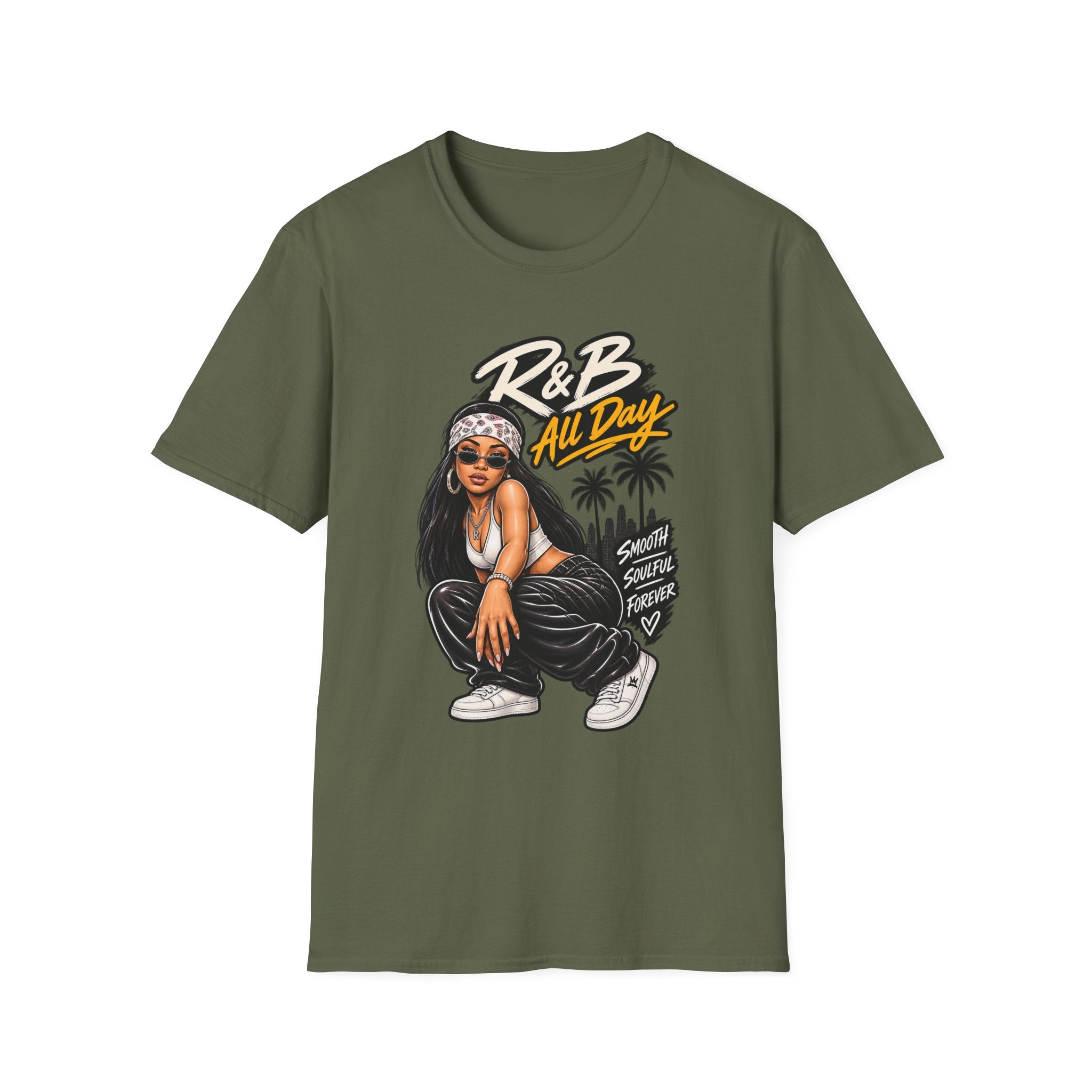 R&B All Day Graphic T-Shirt | Hip Hop Girl Palm Trees Urban Vibe Aaliyah esc | 1990's 2000's Nostalgia Throwback