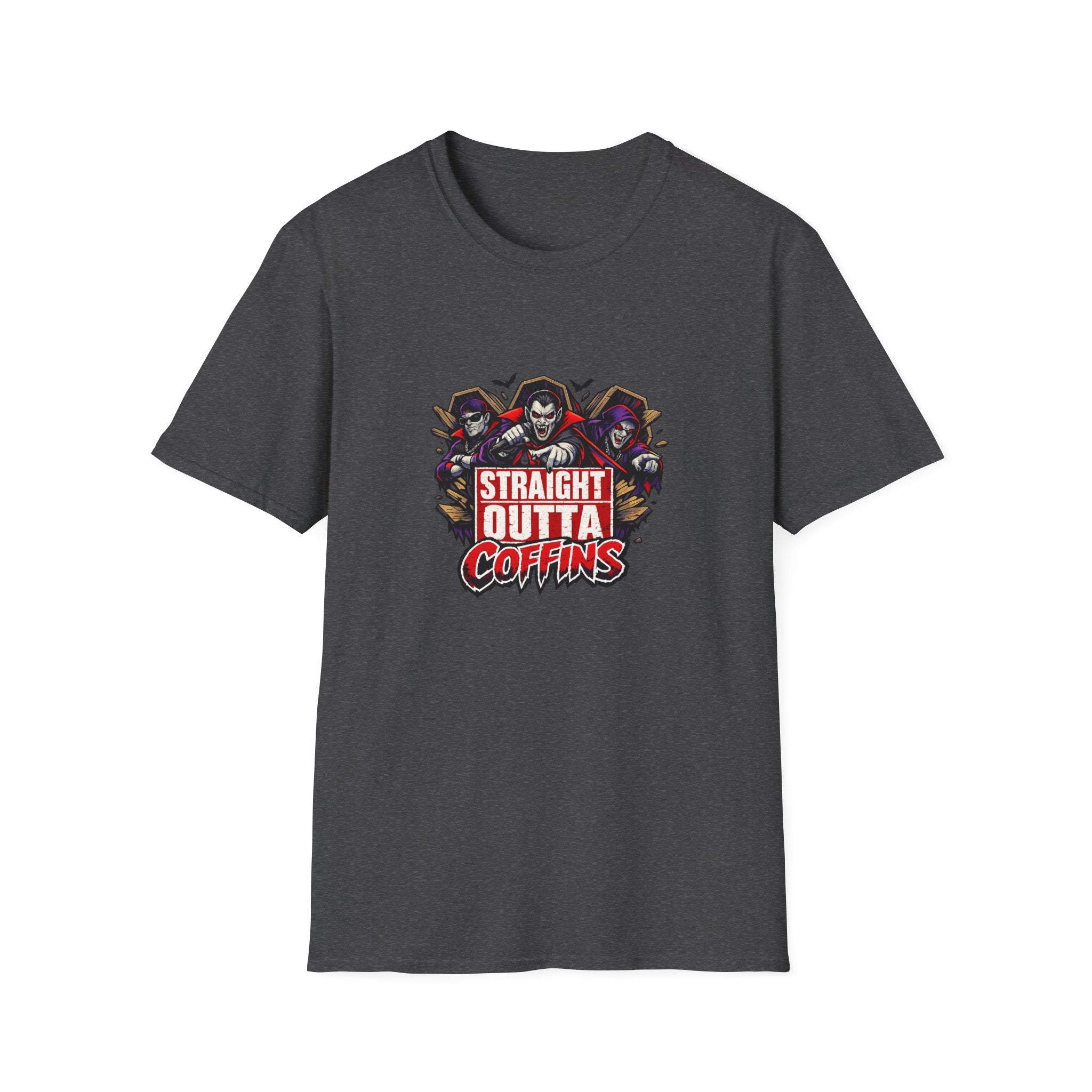 Straight Outta Coffins T-Shirt | Vampire Grim Reaper Hip Hop Halloween Design | 1990's 2000's Nostalgia Throwback