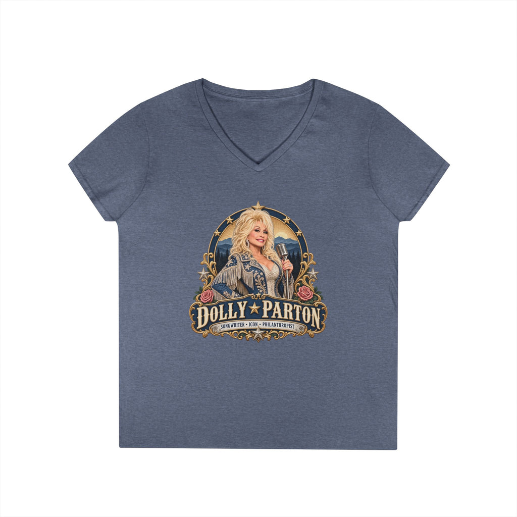 Dolly Parton Portrait V-Neck Tribute T-Shirt | Country Music Icon Tee