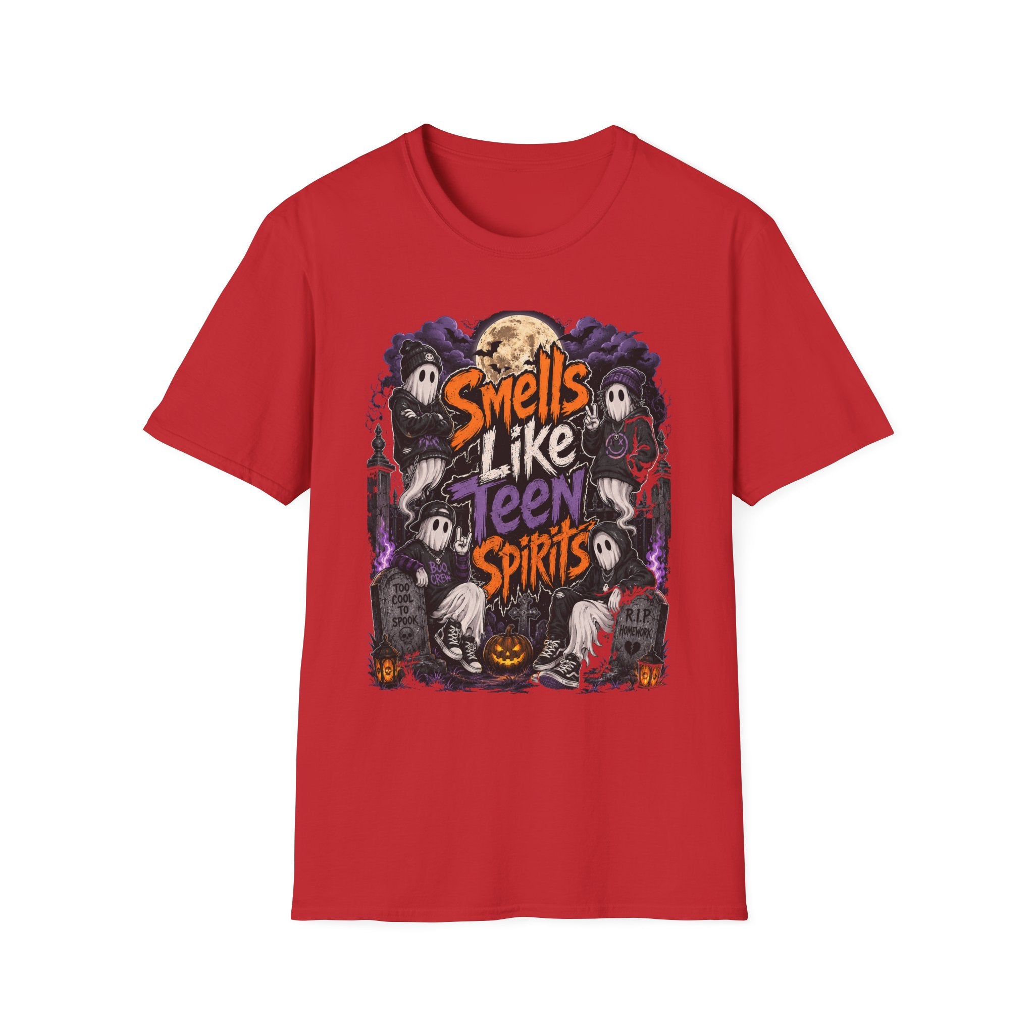 Smells Like Teen Spirits T-Shirt | Halloween Ghosts Moon Pumpkin Hip Hop | 1990's 2000's Nostalgia Throwback