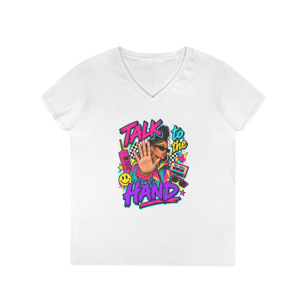 Talk to the Hand graphic tee | V-Neck T-Shirt, 90s retro pop art design | 90's 00's Hip Hop Pop Culture Nostalgia