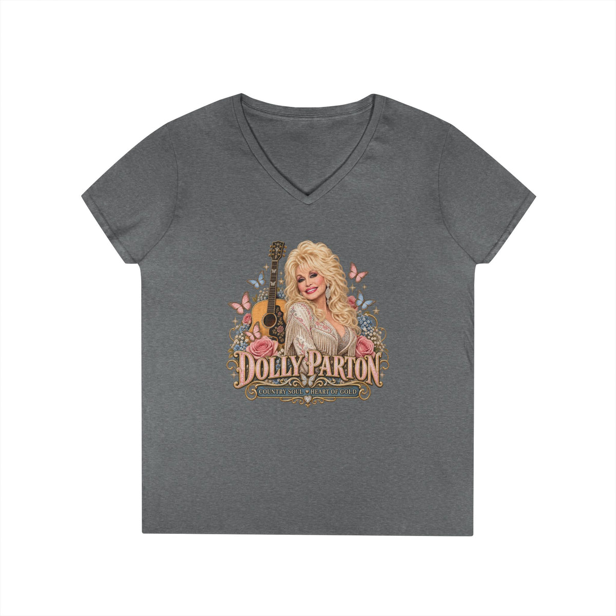 Country Music Singer Portrait T-Shirt Dolly Parton | Vintage Guitar Floral Design