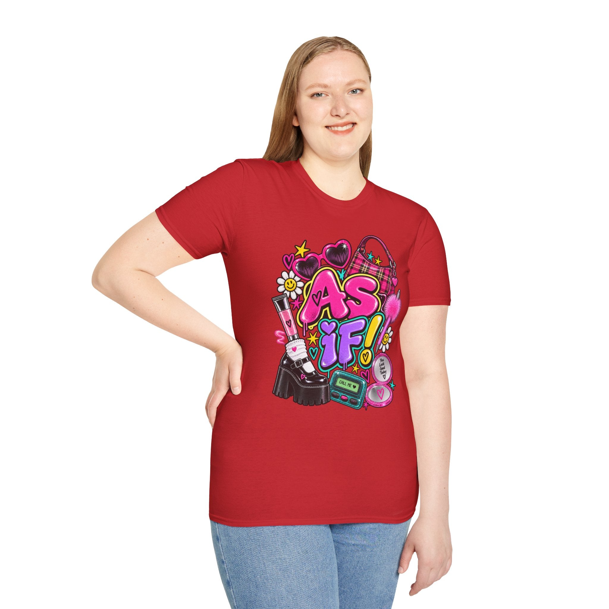 As If! Graphic Tee | 90s Y2K Retro Print, Heart Sunglasses, Plaid Bag | 90's 00's Hip Hop Pop Culture Nostalgia