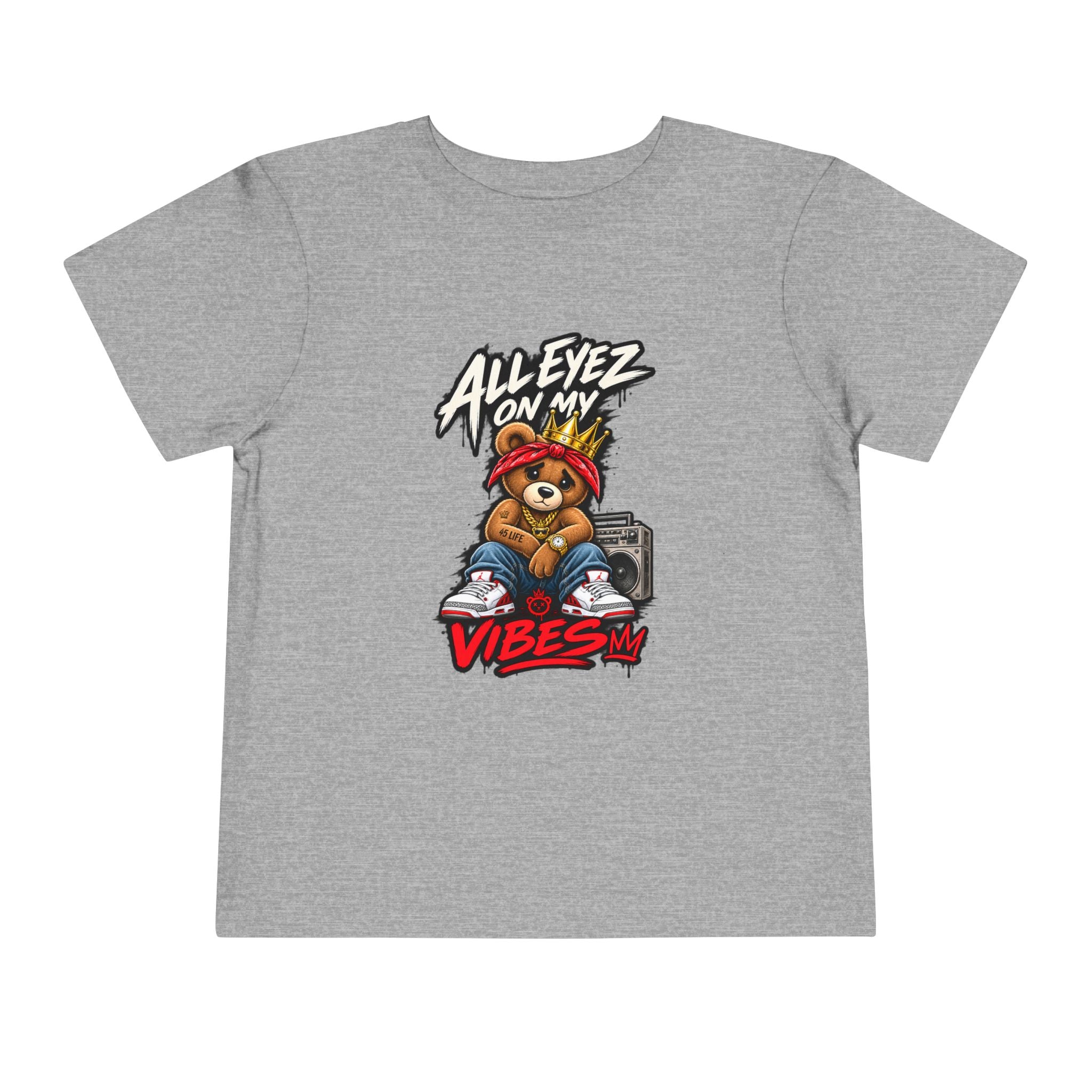 All Eyez On My Vibes Teddy Bear Toddler Tee | Hip Hop Boombox Graphic