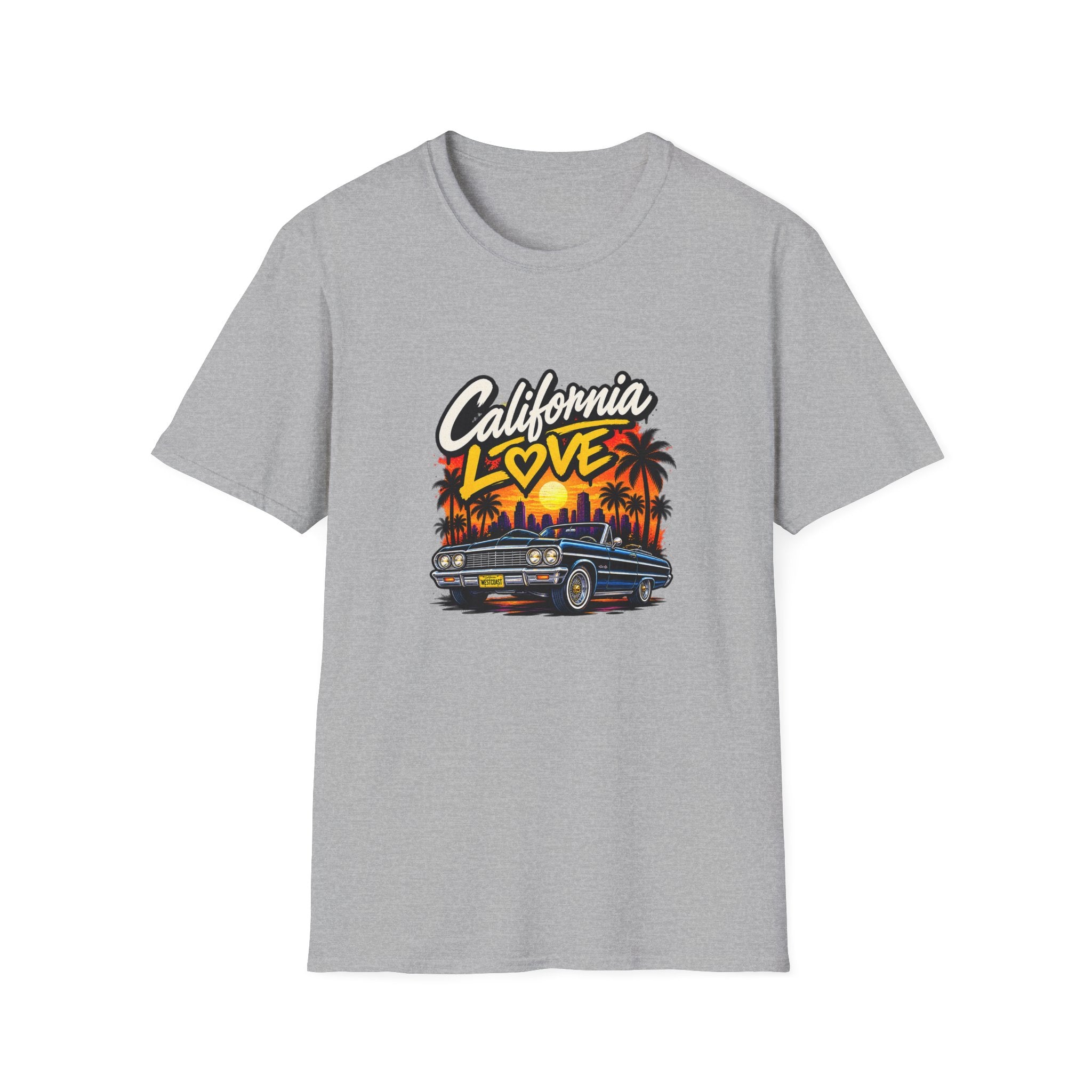 California Love T-Shirt | Sunset Palm Trees, Classic Car Beach Scene