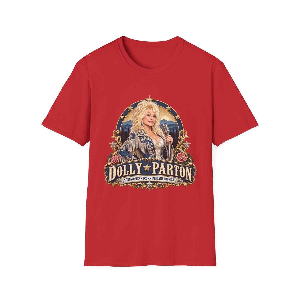 Country Singer Dolly Parton Portrait T-Shirt | Retro Western Microphone Design