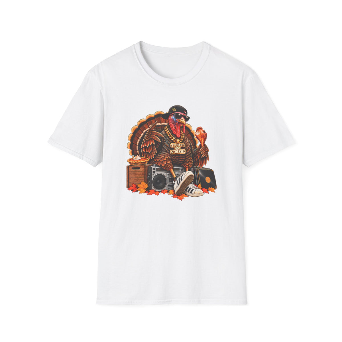 Hip Hop Turkey T-Shirt | Thanksgiving Turkey DJ Turntable, Fall Leaves | 90s 00s Nostalgia