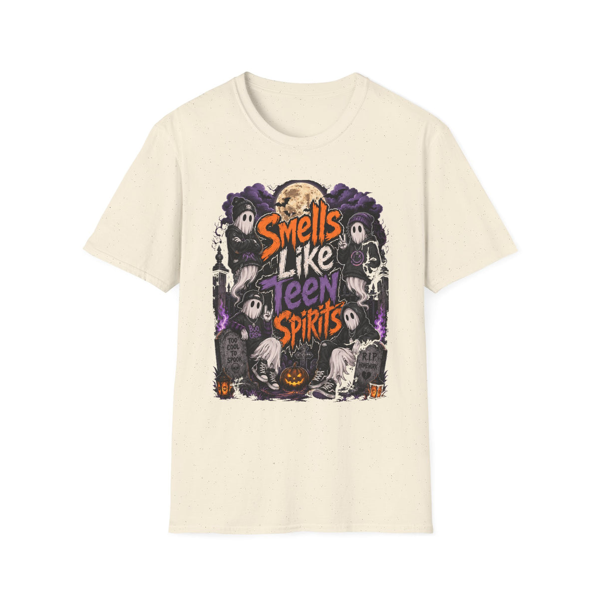 Smells Like Teen Spirits T-Shirt | Halloween Ghosts Moon Pumpkin Hip Hop | 1990's 2000's Nostalgia Throwback
