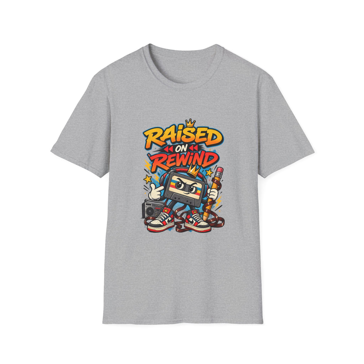 Raised on Rewind Hip Hop T-Shirt | Retro Cassette Tape 90s Nostalgia | 1990's 2000's Nostalgia Throwback