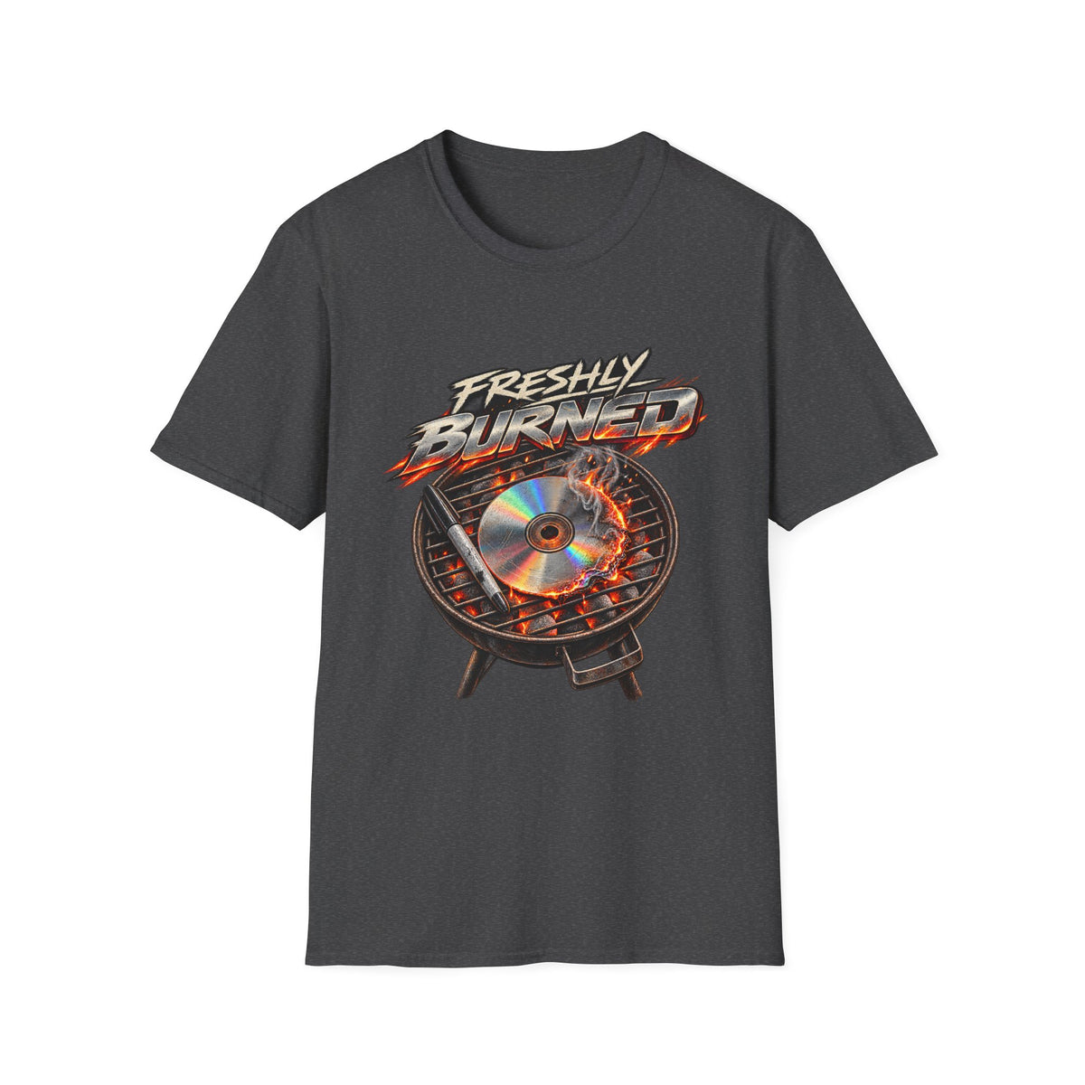 Freshly Burned CD Grill Graphic T-Shirt | Retro Metal Flame Design | 1990's 2000's Nostalgia Throwback