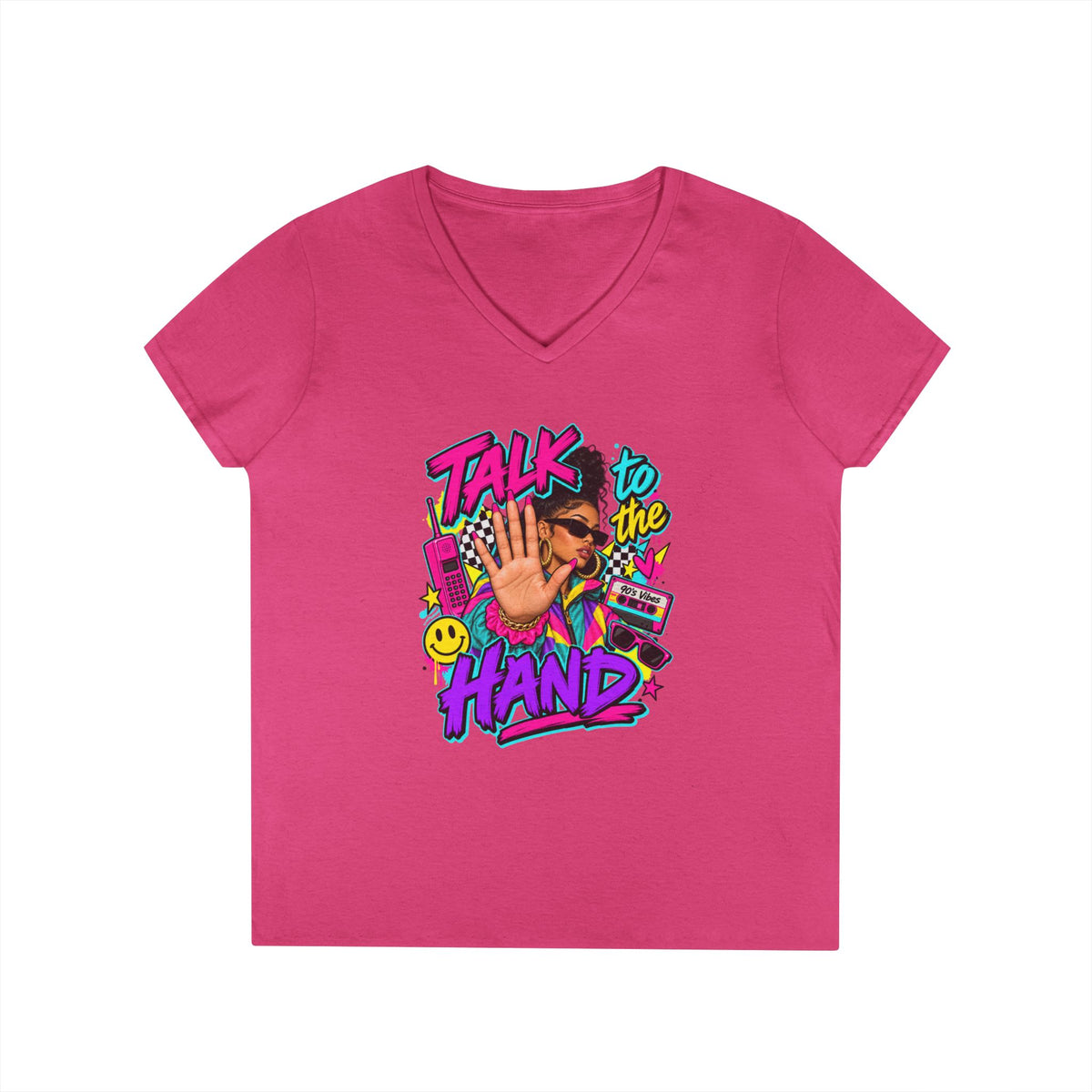 Talk to the Hand graphic tee | V-Neck T-Shirt, 90s retro pop art design | 90's 00's Hip Hop Pop Culture Nostalgia