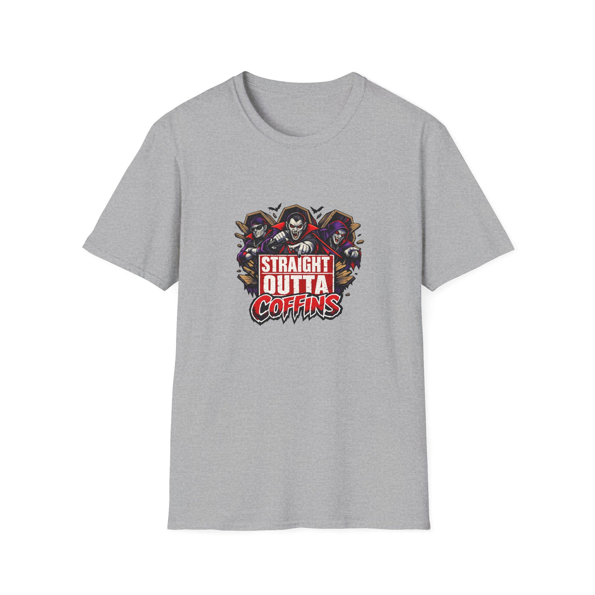 Straight Outta Coffins T-Shirt | Vampire Grim Reaper Hip Hop Halloween Design | 1990's 2000's Nostalgia Throwback