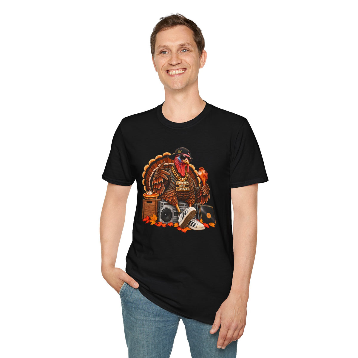Hip Hop Turkey T-Shirt | Thanksgiving Turkey DJ Turntable, Fall Leaves | 90s 00s Nostalgia