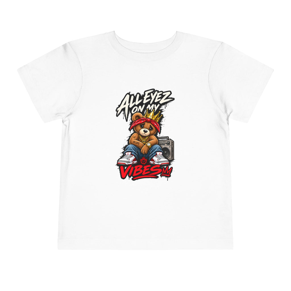 All Eyez On My Vibes Teddy Bear Toddler Tee | Hip Hop Boombox Graphic