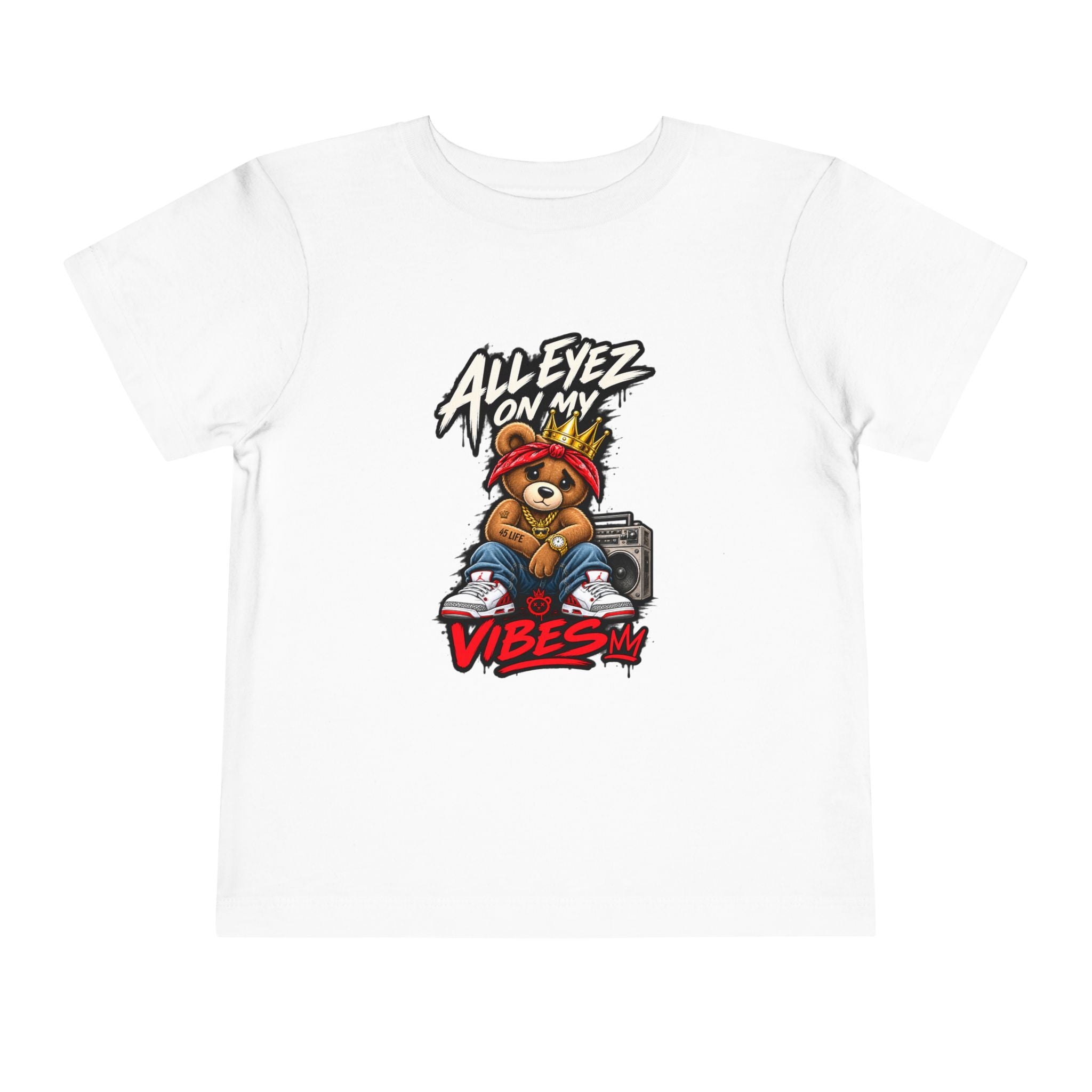 All Eyez On My Vibes Teddy Bear Toddler Tee | Hip Hop Boombox Graphic