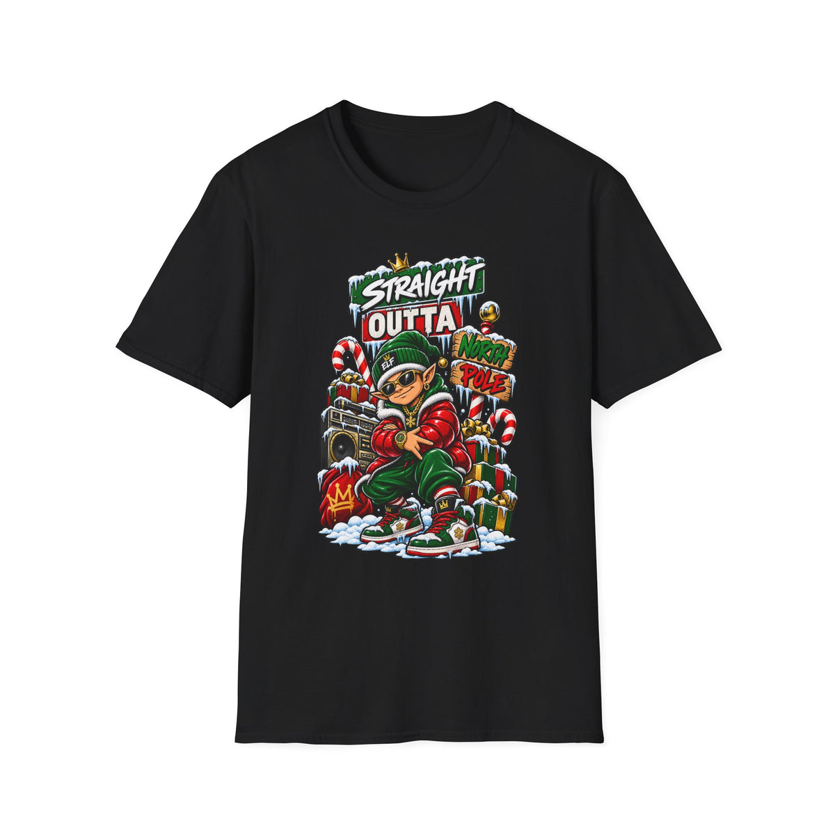 Straight Outta North Pole T-Shirt | Hip Hop Christmas Elf Streetwear | 1990's 2000's Nostalgia Throwback