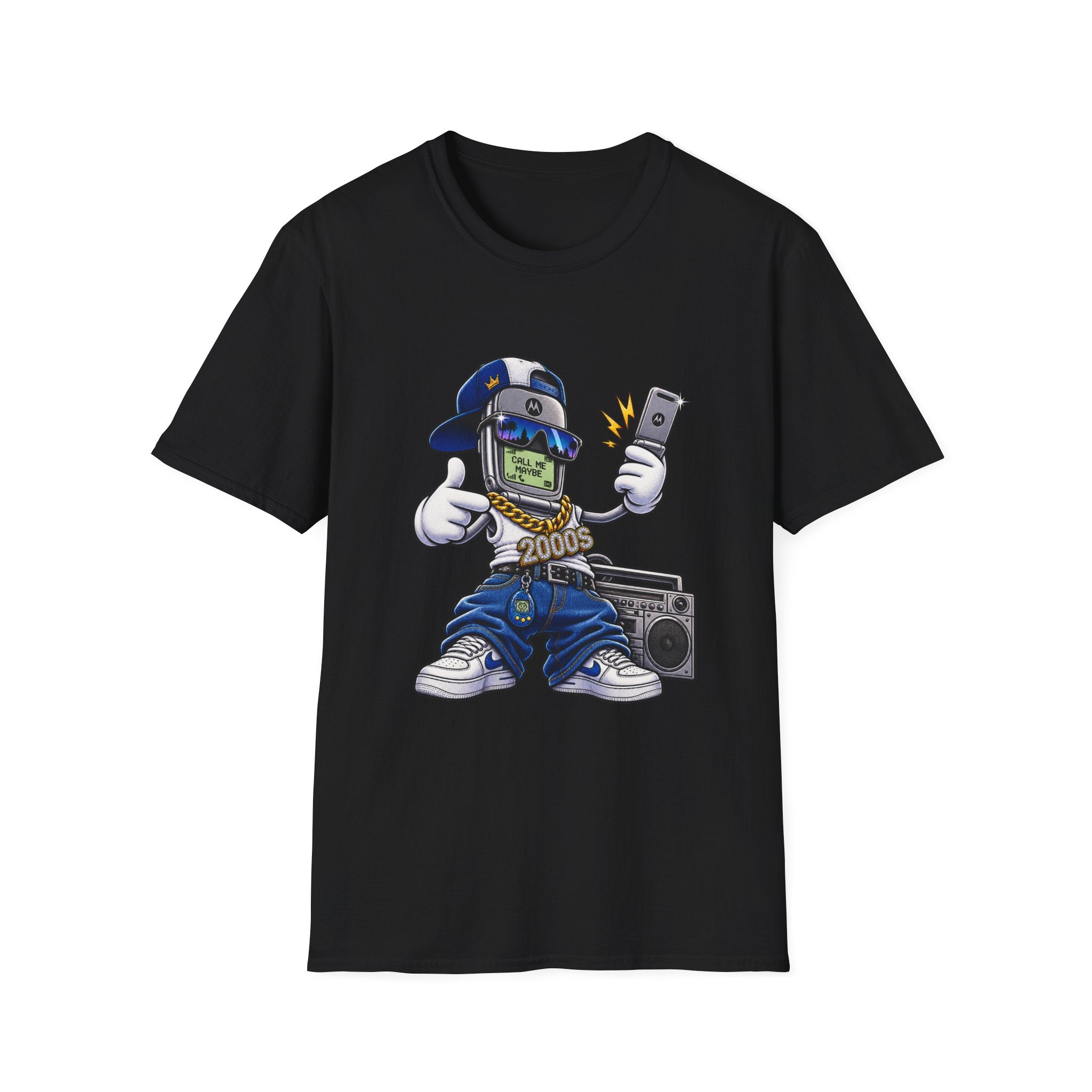 Money Phone Character T-Shirt | Hip Hop Cartoon Cellphone Selfie Tee | 1990's 2000's Nostalgia Throwback