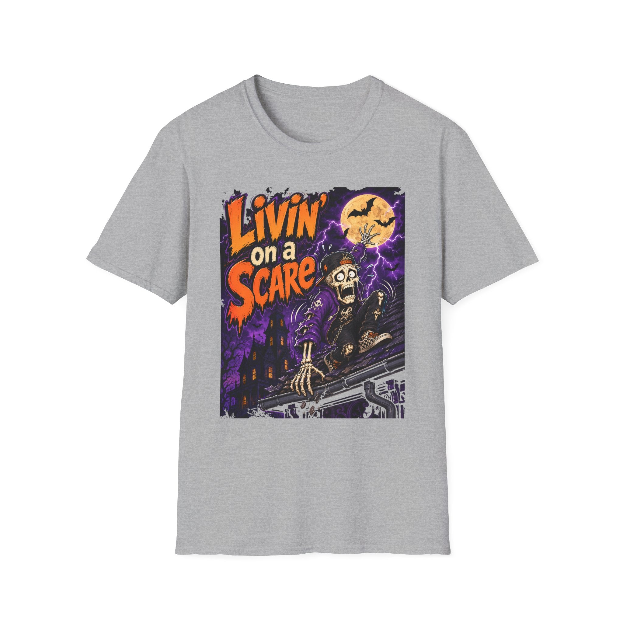 Livin on a Scare T-Shirt | Halloween Skeleton Moon Design