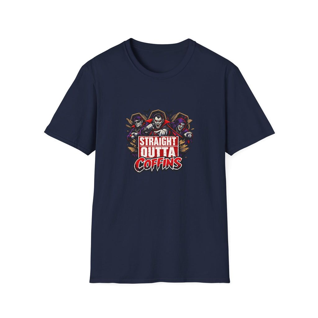Straight Outta Coffins T-Shirt | Vampire Grim Reaper Hip Hop Halloween Design | 1990's 2000's Nostalgia Throwback