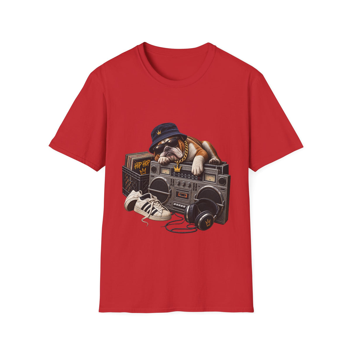 Hip Hop Bulldog DJ T-Shirt | Cute Retro Boombox Streetwear Tee