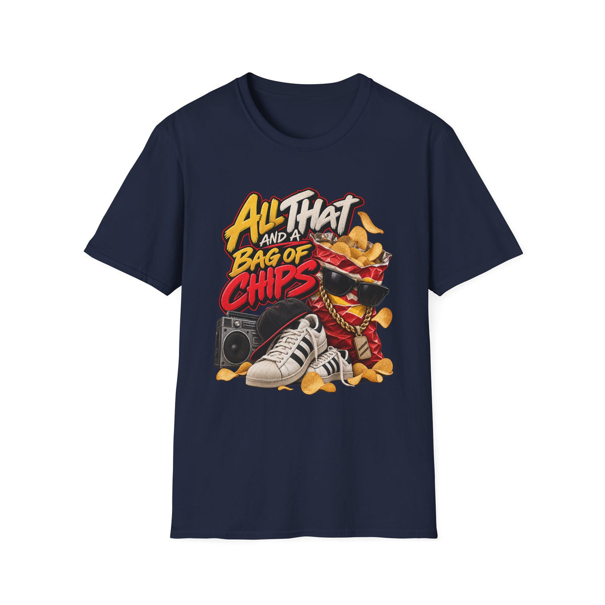 All That and a Bag of Chips T-Shirt | Retro Snack Graphic Tee | 90's 00's Hip Hop Pop Culture