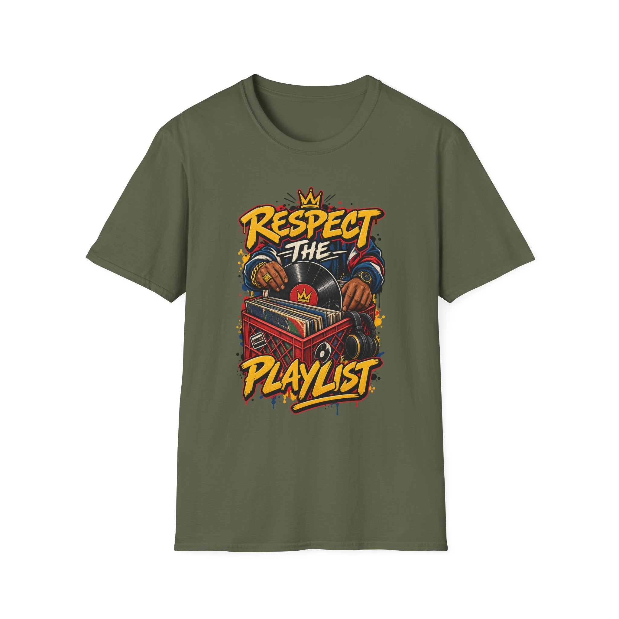 Respect The Playlist T-Shirt | DJ Turntable Hip Hop Graphic Tee | 1990's 2000's Nostalgia Throwback